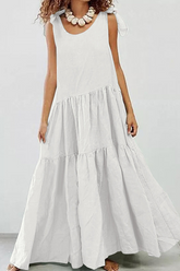 Vestidos con falda pastel, cuello redondo y abertura lateral lisa